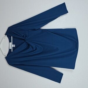 3/$15 Denim 24/7 - Blue Long Sleeve Knotted Front V-Neck Blouse Size Large